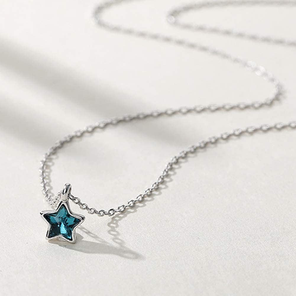 Star Necklace for Silver Star Shape Blue Crystal Pendant Pure Silver Platinum Jewelry [IDOLCO] Women, 925, & Necklace, Silver, 925, Finish,