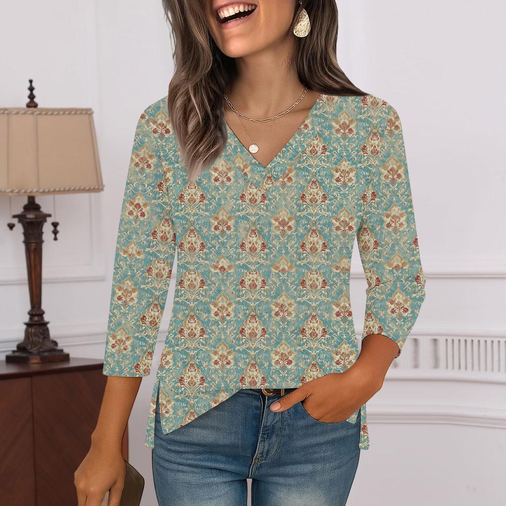3/4 Sleeve Shirts For Women  Print Graphic Tees Blouses Casual Plus Size Basic Tops Pullover