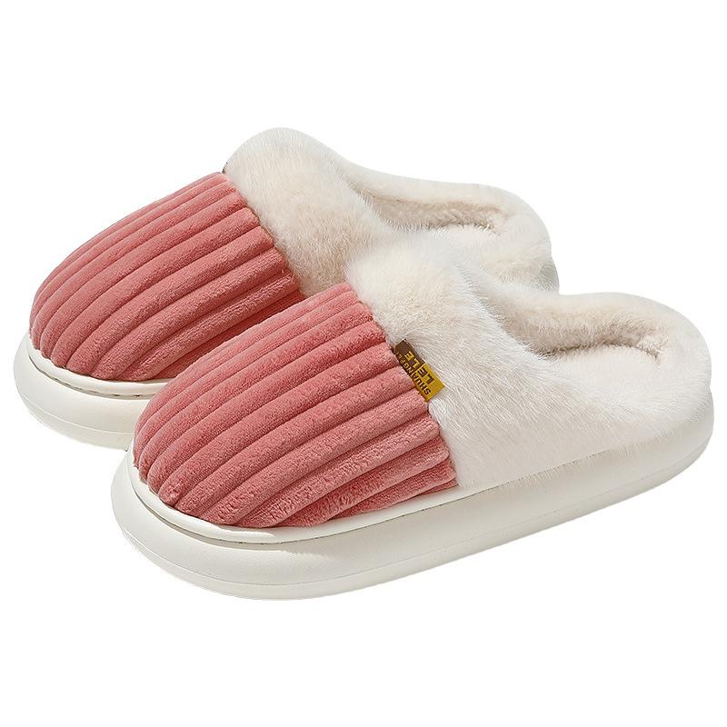Home Cotton Slippers Winter Couple Indoor Household Velvet Warm Non-slip Winter Cotton Drag Winter