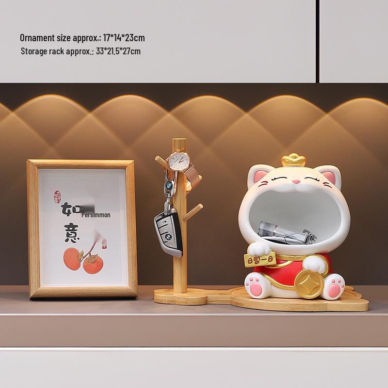 Fortune Cat Luxury Desktop Ornament & Key Holder for New Home/ Living Room Decor Gift