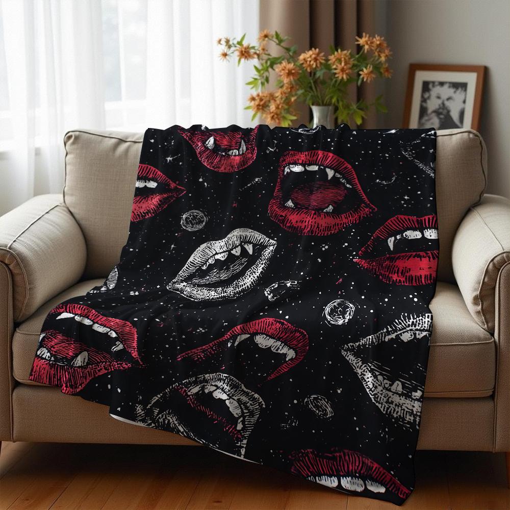 Vampire Coffin Repeat Cartoon Anime Print Flannel Blanket Soft Warm Throw for Kids Bedroom Sofa Christmas Office Car