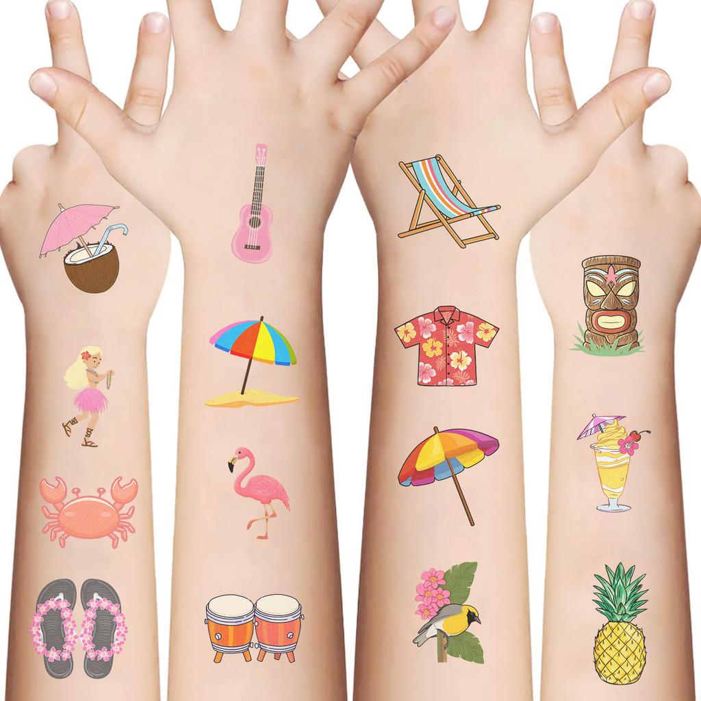 Cartoon Summer Hawaiian Series Tattoo Stickers Waterproof Party Gift Funny Face Stickers