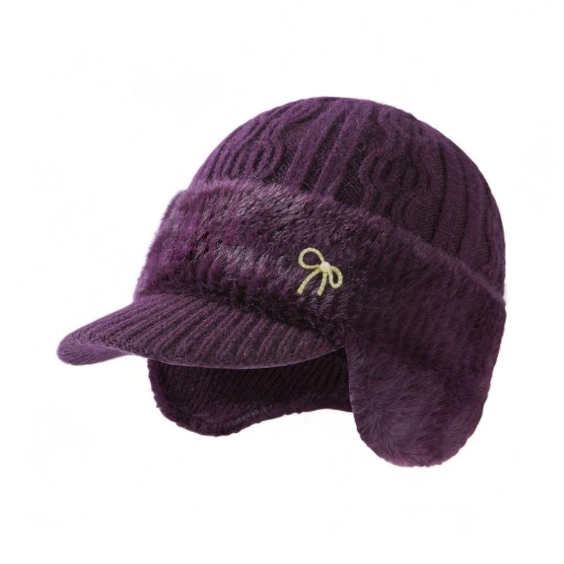 Women's Mink Velvet Winter Hat & Scarf Set - Warm Knitted Duckbill Cap with Ear Protection for Middle-Aged & Elderly.