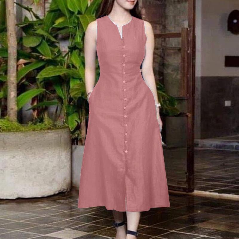 

Женское повседневное летнее платье без рукавов с открытыми плечами ZANZEA XL розовый