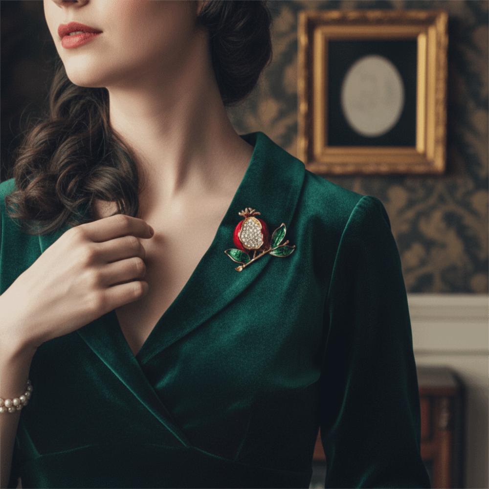 Pomegranate Enamel Fruit Brooch Rhinestone Decoration Brooches Jewelry  Dresses Decoration