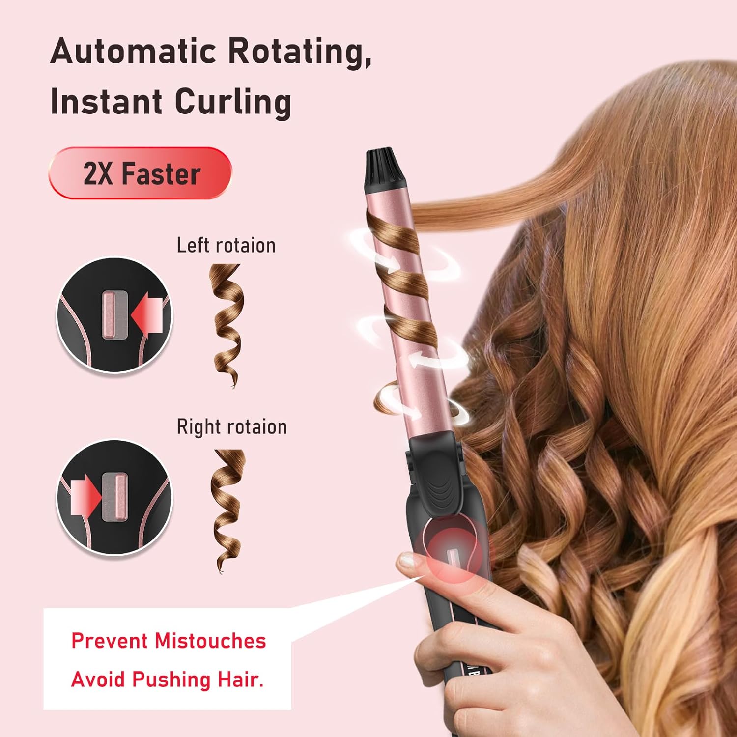 Rotating Curling Iron 1 Inch - Automatic Curling Iron for All Hair Type, Fast & Effortless Auto Curling Wand with Fast Heating LCD Display