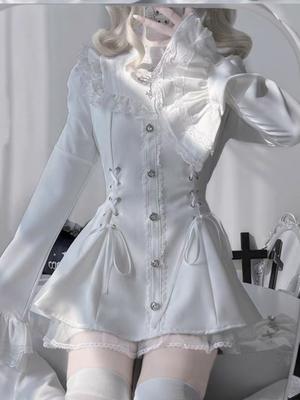 Gothic Vintage Hot Girl Slim Patchwork Dress Women High Street Lace Skinny Long Sleeve Dresses France Sweet White Clothing New
