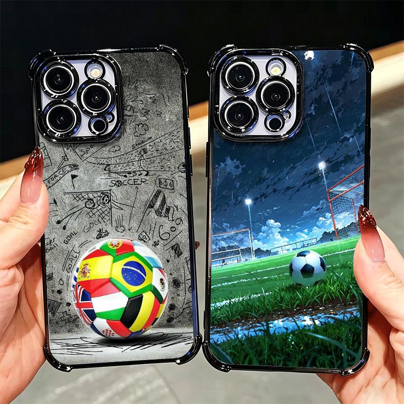 Football Soccer Ball Design Plating Phone Case For Xiaomi Poco X5 X6 X7 X8 Pro Max F8 Ultra F7 M8 M7 M5S Redmi 15C 15 14C 13C 13