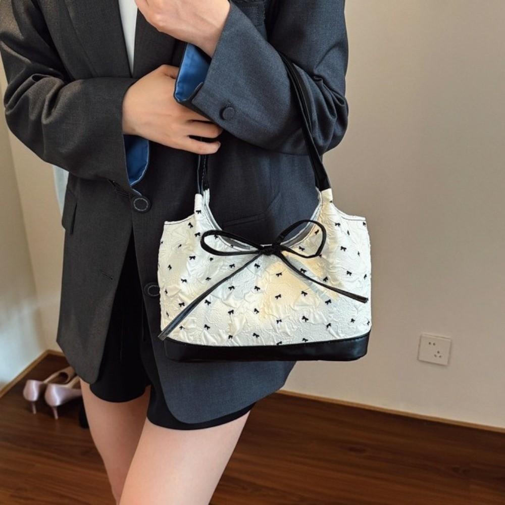 Simple Style Sweet Shoulder Bag Portable Contrast Handbags Gift Bowknot Underarm Bag  Daily Use