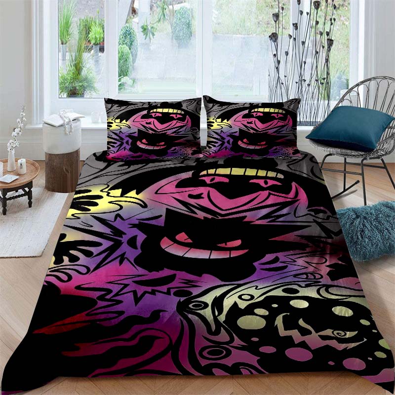 CustomizableAnime Gengar Printed Bedding Set 3 Piece Soft Microfiber Duvet Cover Set Teens Game Room Decor No Sheet No Filling