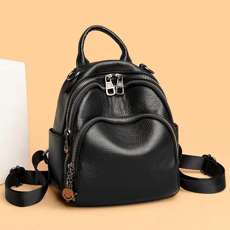 2025 Women s Genuine Leather Backpack - Soft, Fashionable, Trendy, Versatile, Casual Single Shoulder Small Bag чёрный