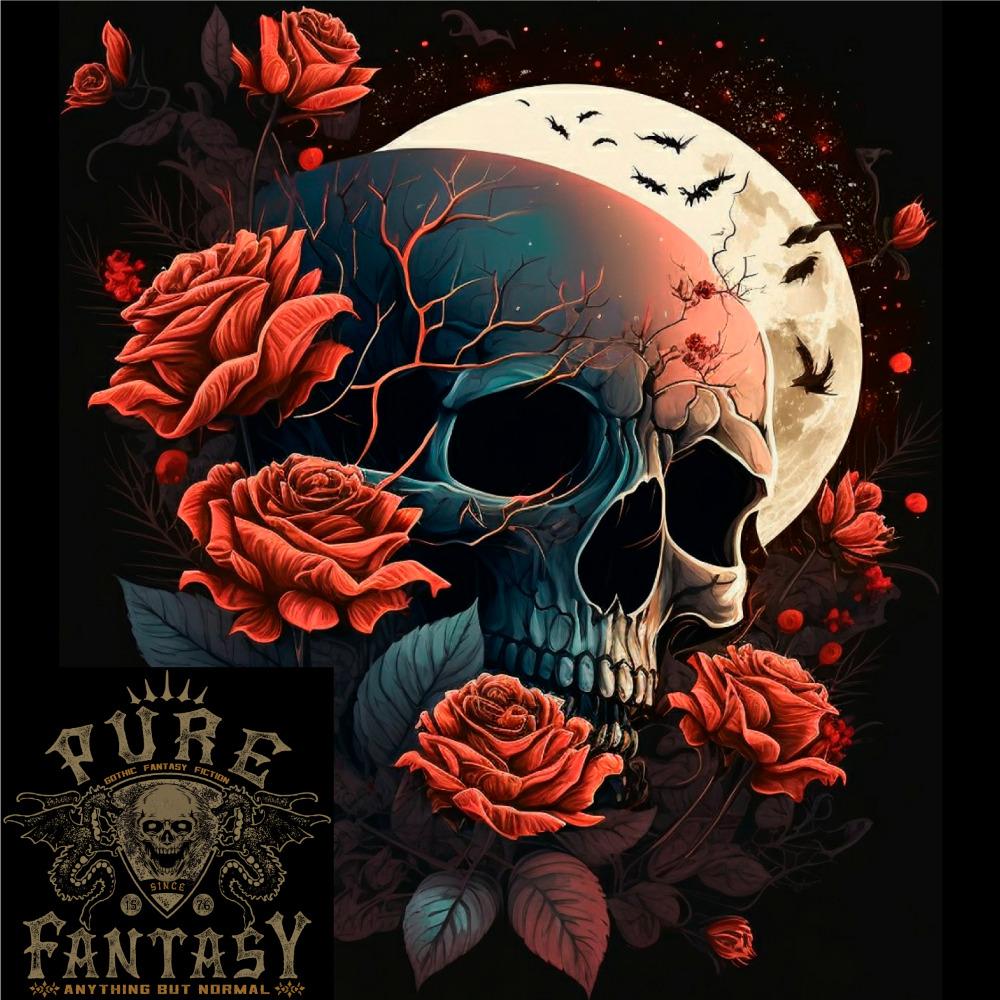 26 A Dark Fantasy Skull With Roses and Moon Mens Light Cotton T-Shirt Unisex T-Shirt XXL