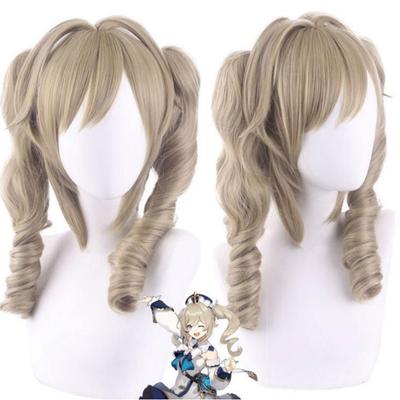 Pelucas de Anime para Mujer Juego Genshin Impact Barbara Coletas Largas Peluca Disfraz Cosplay Cabello Sintético Resistente al Calor