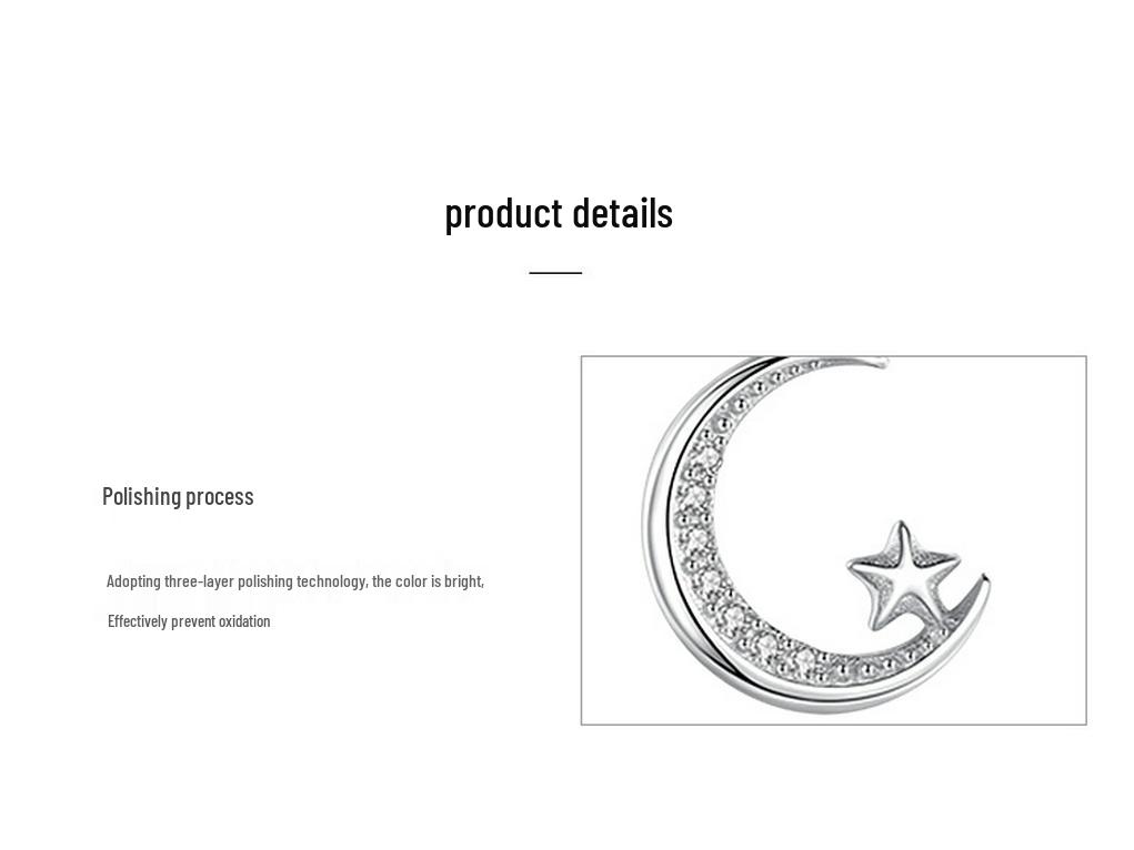 S925 Sterling Silver Star & Moon Necklace for Women - Japanese & Korean Design, Micro-Inlaid Clavicle Chain, Trendy Pendant.