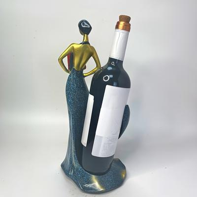 Wine Rack Beauty Sculpture, Green Resin Fully Handmade Painted Wine Rack, Living Room, Office, Bar Tabletop Ornaments Statue