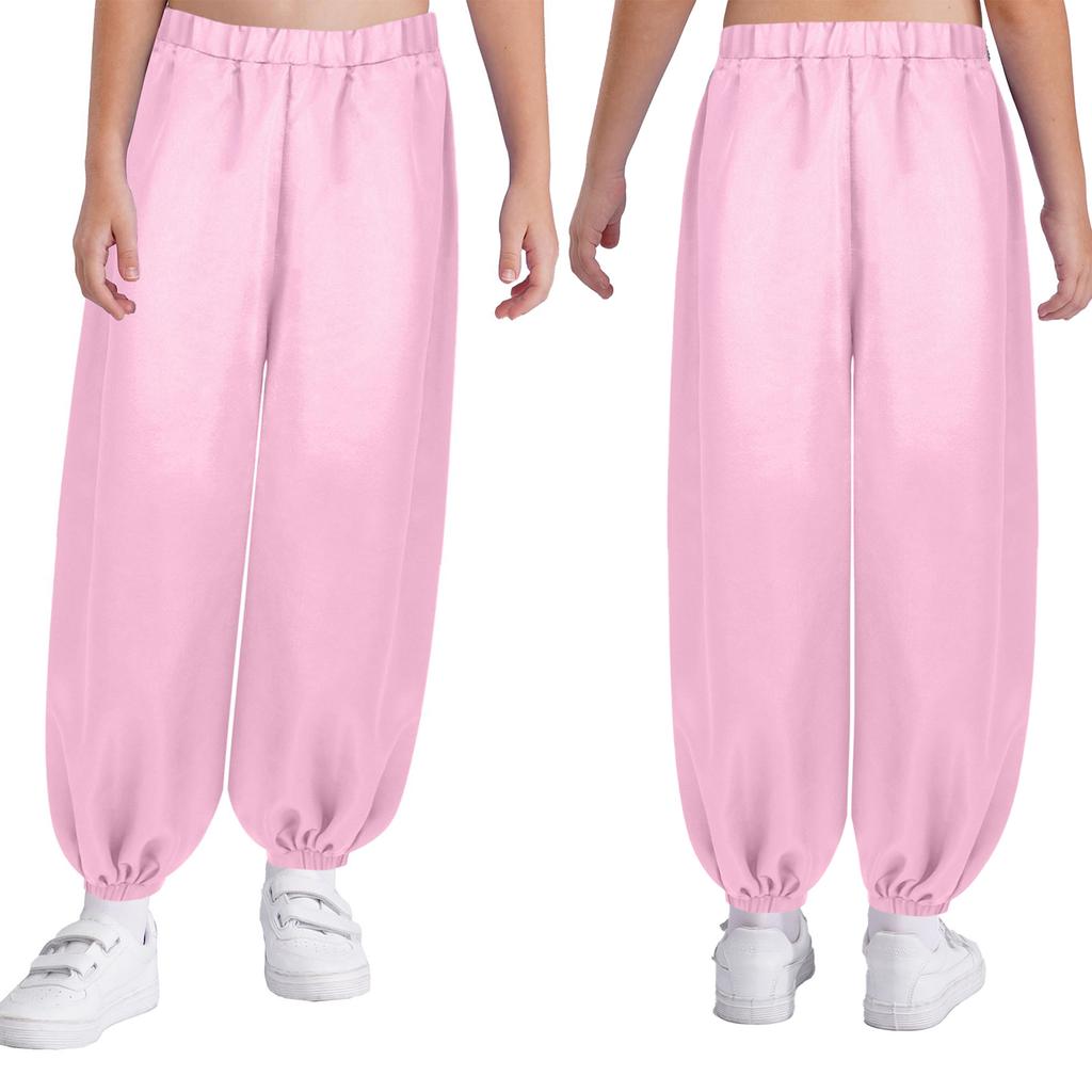 Girls Satin Bloomers Belly Dance Pants Elastic Waistband Loose Fit Solid Color Performance Outfit