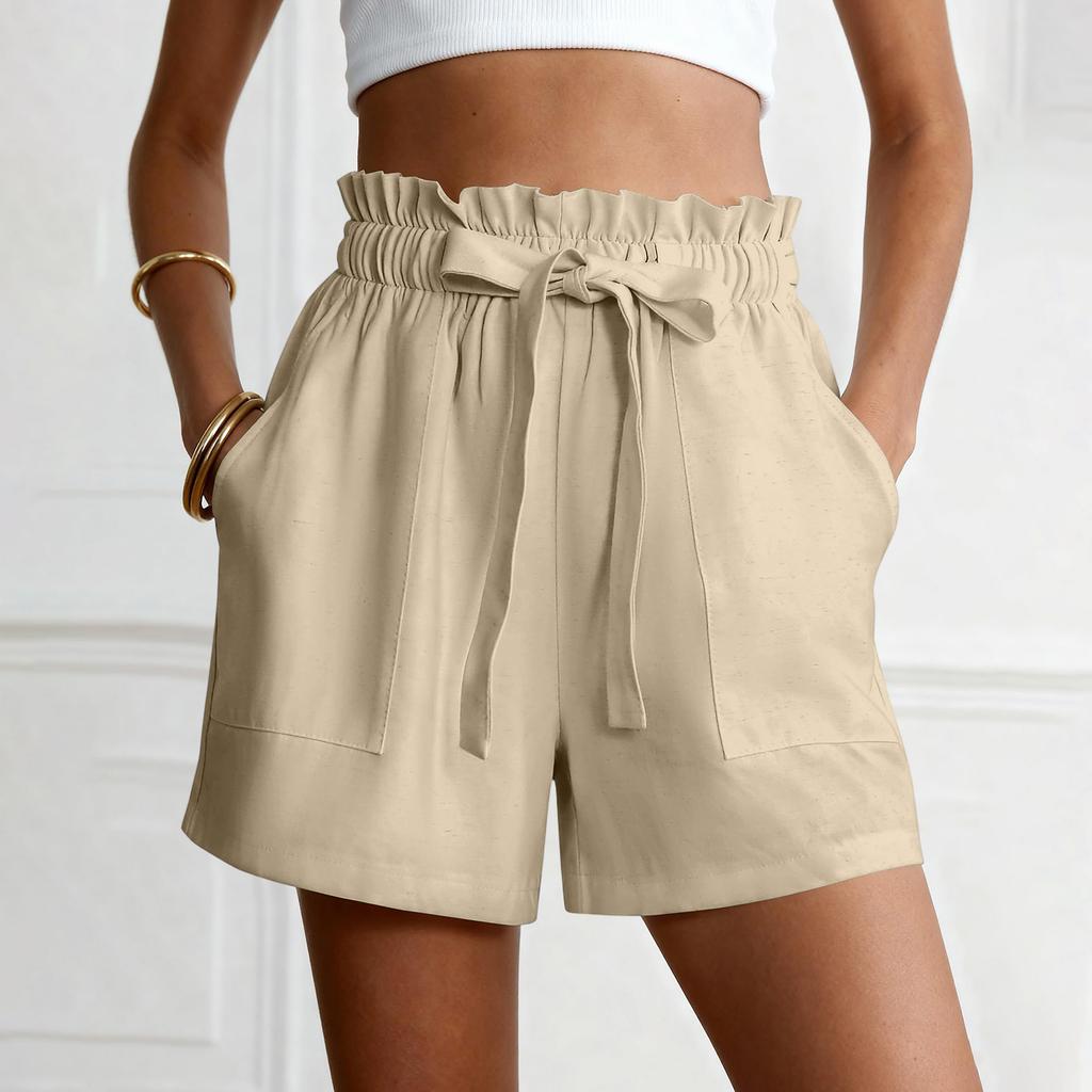 Zomerbroekjes Voor Dames Casual Ruches Trekkoord Hoge Taille Wijde Pijpen Broekjes