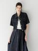 THEELO Denim Cropped Jacket (Dark Blue)