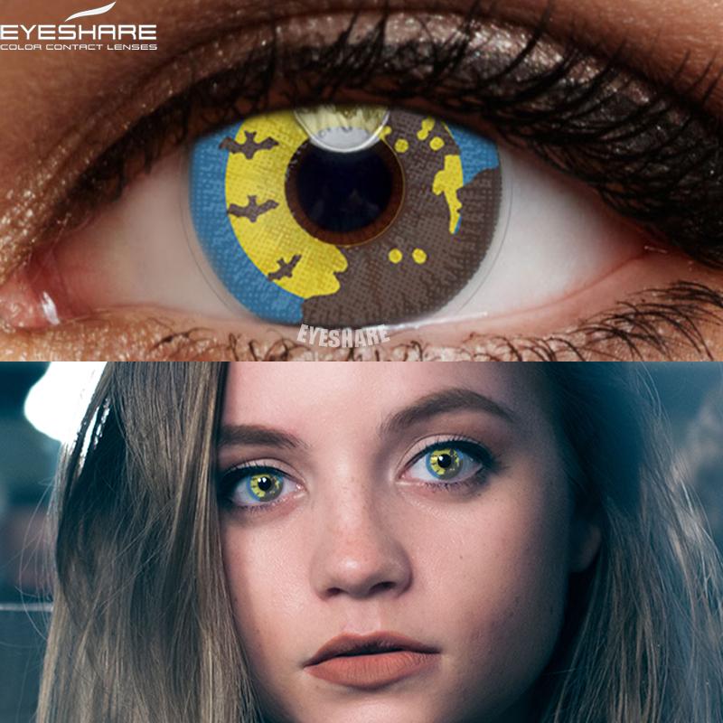 Eyeshare Fargekontaktlinser for øyne 2 stk Anime Cosplay Fargede linser Blå Lilla Halloween-linser Kontaktlinse Skjønnhetssminke