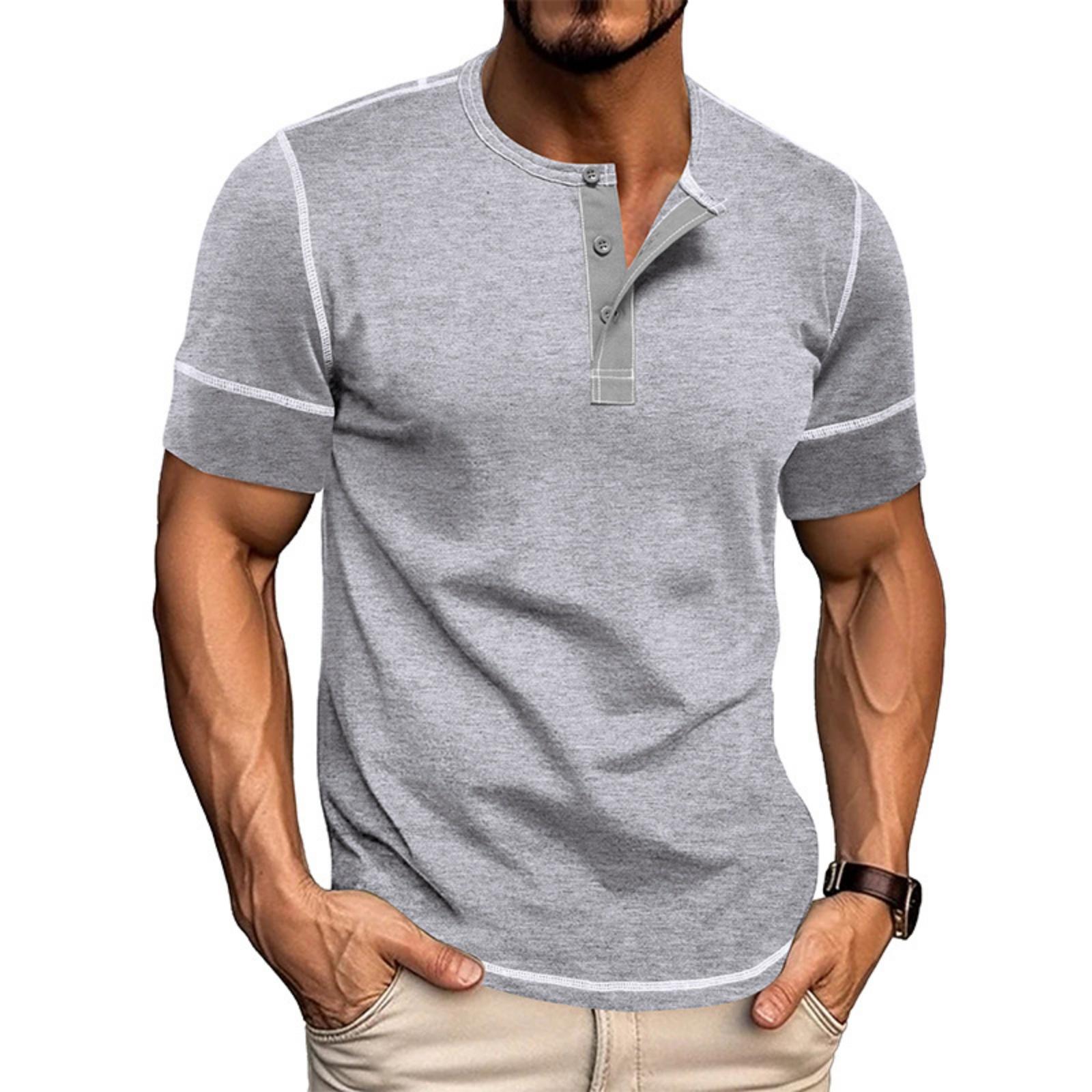 Men s Casual Color-block Sports T-shirt - Men s Round-neck Short-sleeved Top L