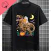 Funny Ghost Boo Riding Mummy Dinosaur Trex Graphic Tshirt Pure Cotton Shortsleeve Casual Humor Style Tee Halloween Clothing
