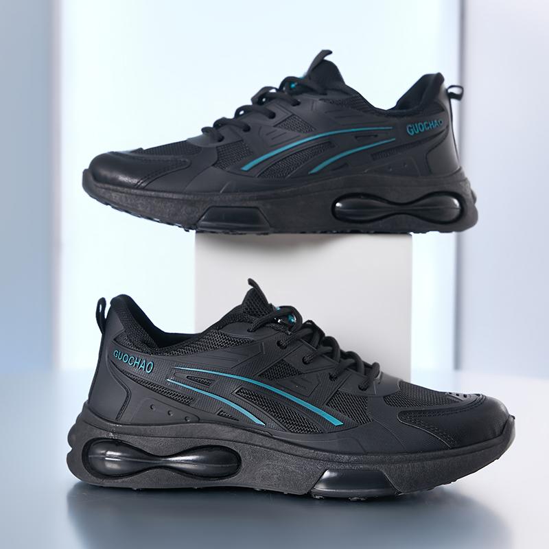 

Новые модные мужские кроссовки Four Seasons с толстой подошвой для студентов и мальчиков, трендовые кроссовки с мягкой подошвой, дышащие, повседневные кроссовки для бега 44 синий/чёрный