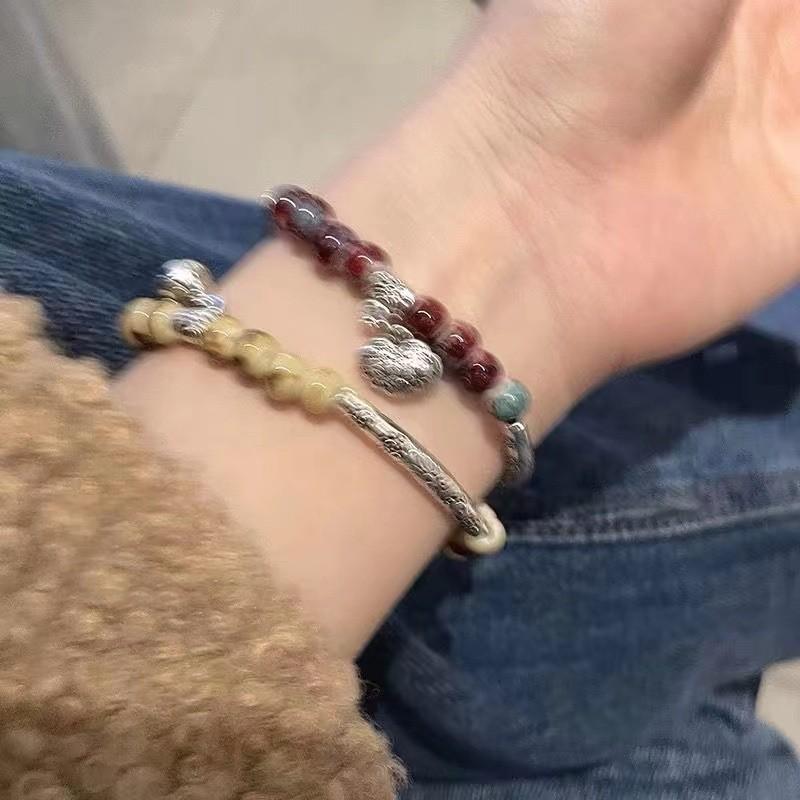 Amber Exquisite Retro Peace Lock Bracelet For Women Geometric Design Artistic