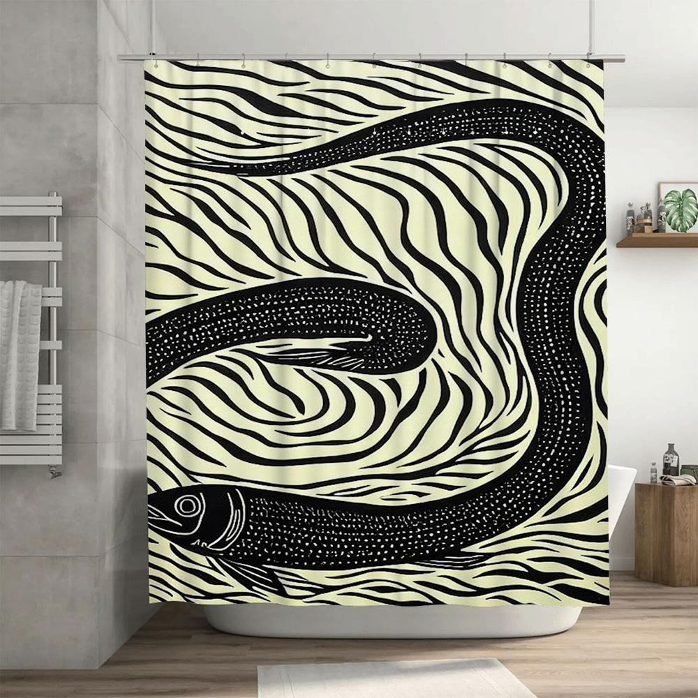 Black White Snake Print Shower Curtain Bathroom Decoration