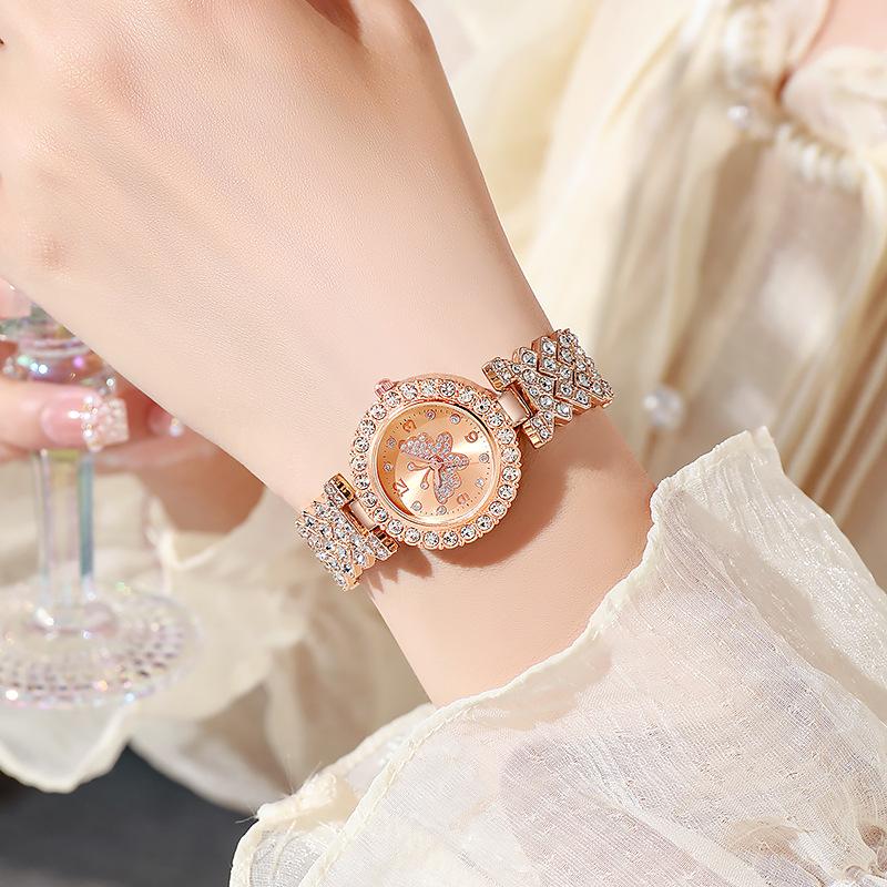 Butterfly Original Diamond Watch for Women Fashion Elegant Stainless Steel Quartz Wristwatch Luxury Ladies Dress Watches