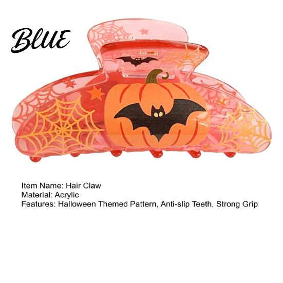 Dark Style Hair Accessory Claw for Women Halloween Themed Clip with Pumpkins Bats Multi-hair Bundle Skeletons Prints Transparent Acrylic Shark Claw,
