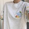 Women's Flower Embroidered Solid Color T-shirts Korean Style Loose Round Neck Female Tees Summer Short Sleeved Pullover Ladies Cotton Top
