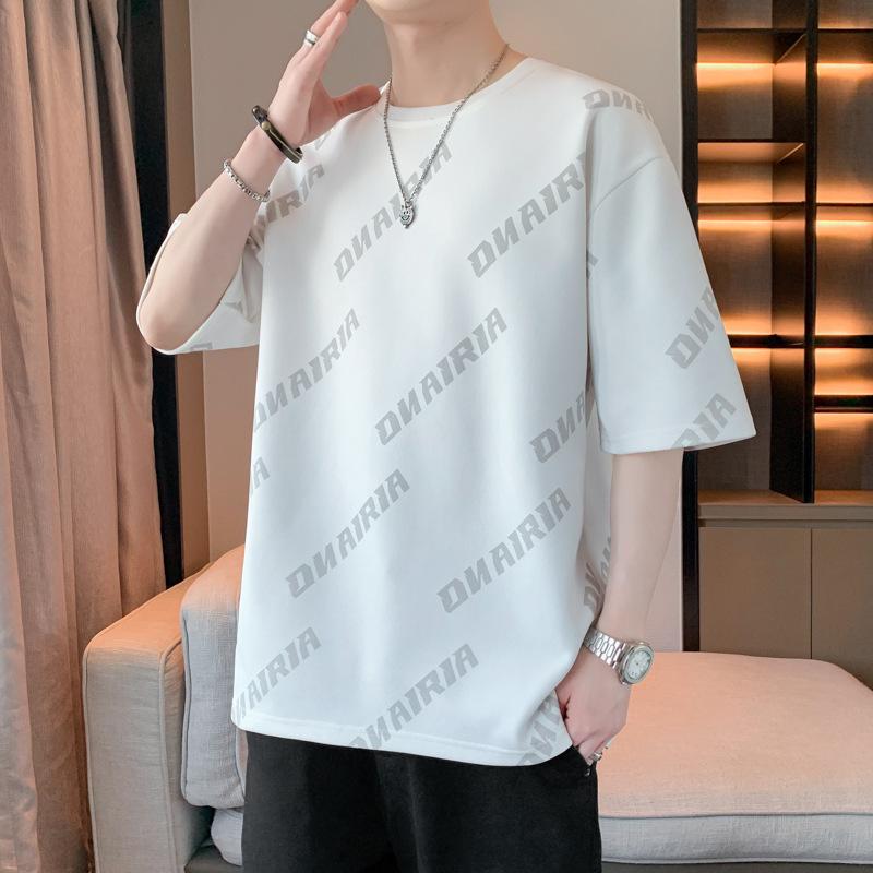 Short Sleeved T-shirt, Summer Outfit, Letter Solid Color, Loose and Simple Men's Summer Top