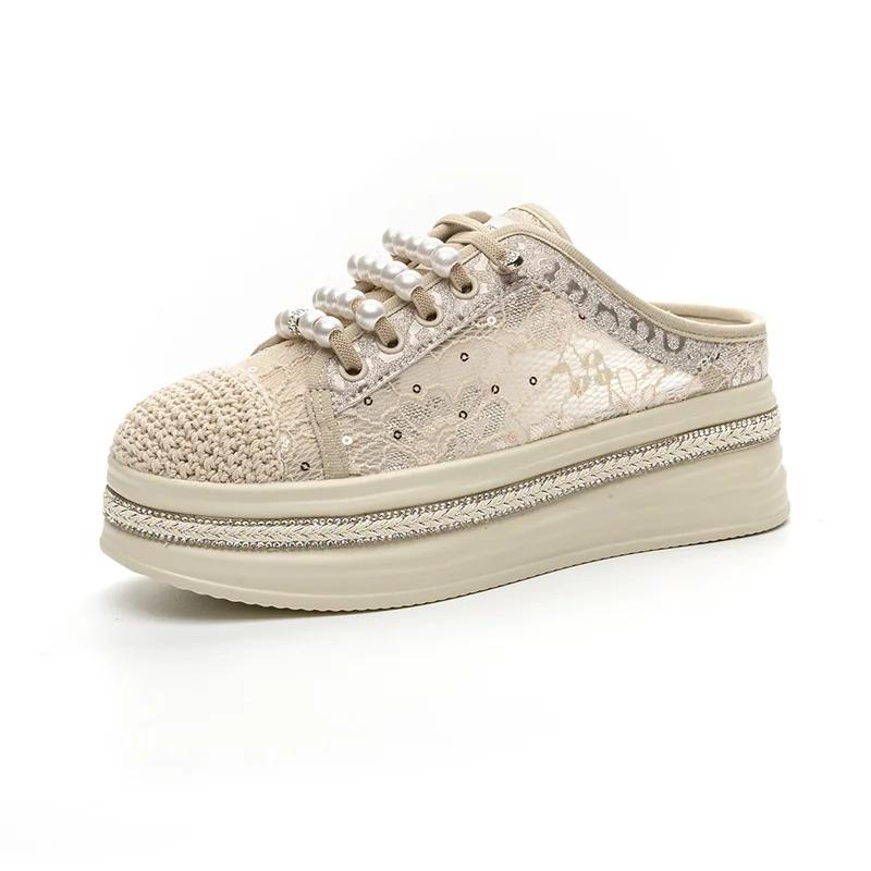 

Fashion 5cm Cow Genuine Leather Glitter Platform Slippers Women New Summer Wedge Rhinestone Sandals Loop Slides Shoes Sneakers Slip On 34 абрикосовый