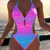 One-piece Swimsuit European and American Sexy Floral Backless Shoulder Strap Bow Bikini Tight One-piece