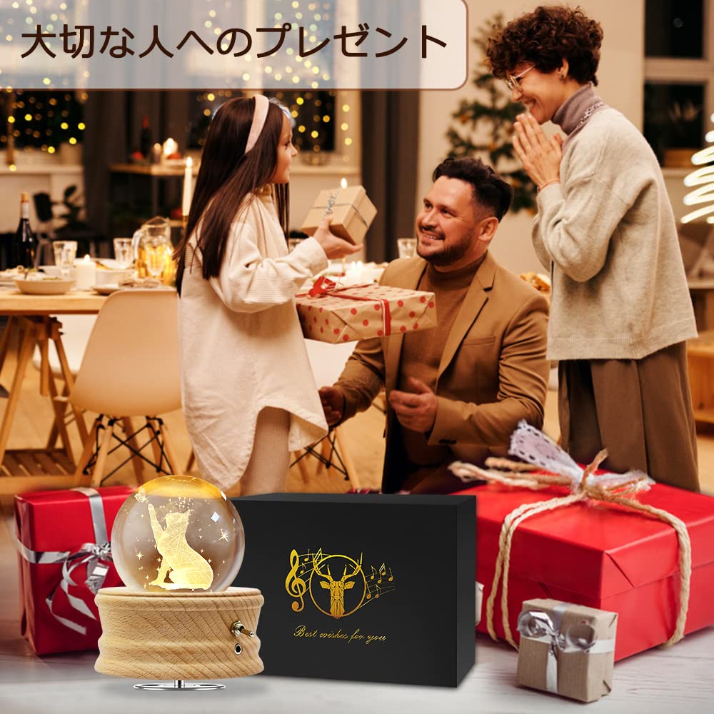 Mozalida Music Box Perfect As a Birthday Christmas Snow Globe Day Moon or for Features Ambient Bedside LED USB Projection Stylish Wooden Handmade
