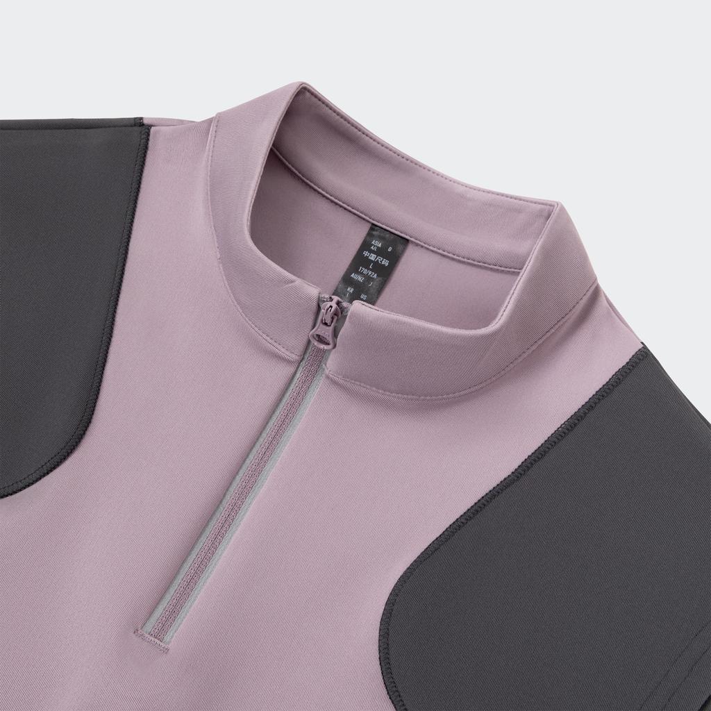 Adidas Sleeveless Zip-Up T-Shirt Color Block Quick-Dry Half-Zip Sports Casual Women Tops Purple Pink JP2904