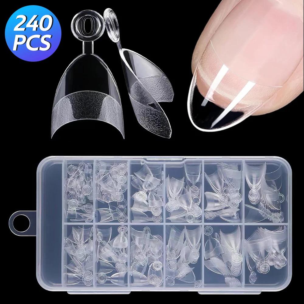 

240 PCS Half Nail Tips Transparent Acrylic Half-cover Nail Tips 12 Different Sizes Pressing on Nail Stickers Nail Art Tools белый