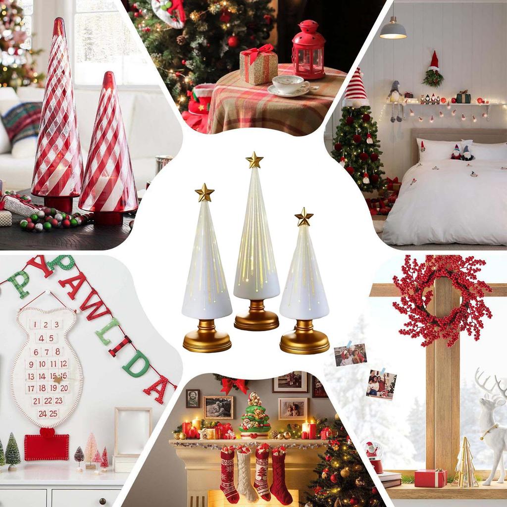 Table Top Christmas Tree 3 Pieces Christmas Figurines Resin Star Topper Tree Figurine For Indoor Winter Holiday Party Room