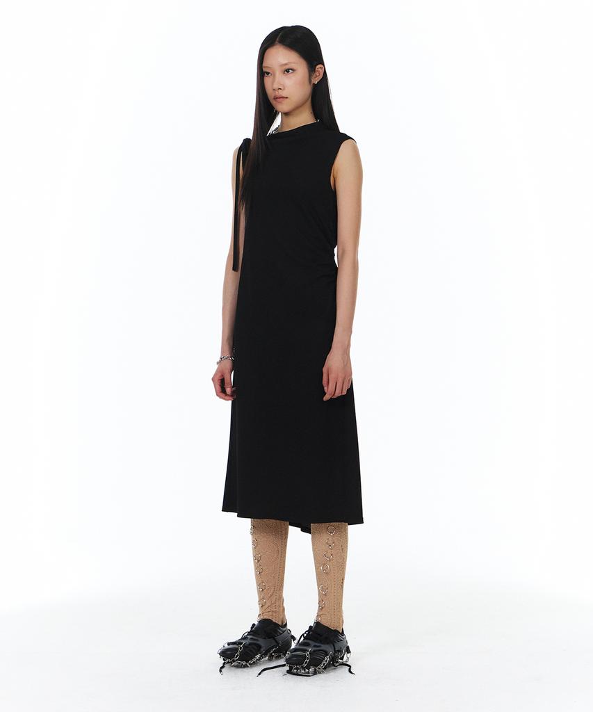 Yunse Waffle Ribbon Dress (Black)