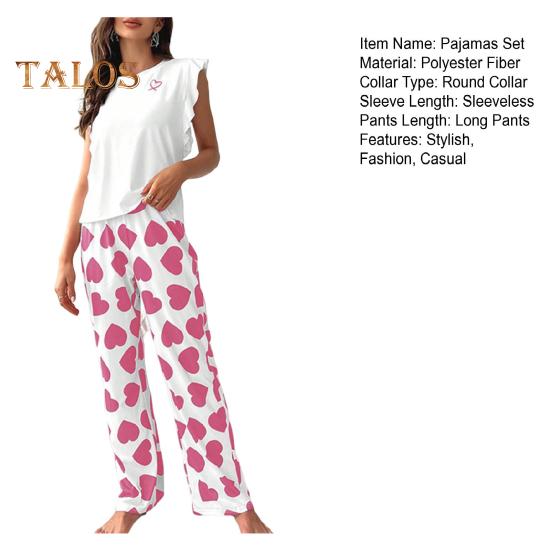 Damski Satynowy Zestaw Piżamowy Z Falbankami Top na Ramiączkach i Spodnie z Szerokimi Nogawkami Zestaw Casualowy 2-częściowy Strój Domowy Zestaw Lounge