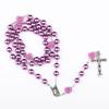 Catholic Purple Glass Beads Rosary Necklace For Women INRI Cross Crucifix Pendant Rose Chain  Religion Jewelry