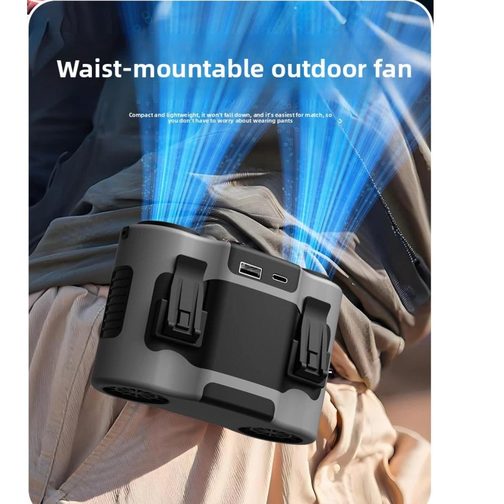 Waist Hanging Fan, Long Lasting Battery Powered Portable Mini Fan, High Wind Speed Personal Neck Fan for Outdoor Camping Construction Site