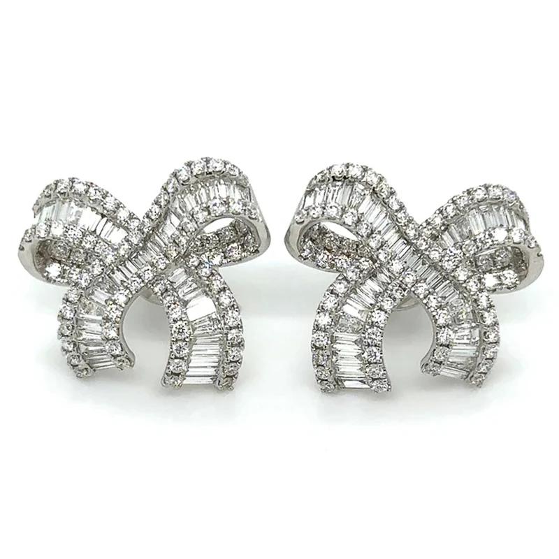 Sparkling Bow Design Stud Earrings Female Charming Elegant Piercing Accessories Graceful Exquisite Sweet Party Jewelry