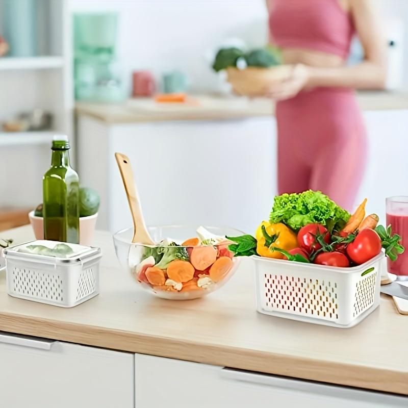 3pcs/Set Transparent Double-layer Fresh-keeping Box, Draining Plastic Box, Refrigerator Specific Refrigerated Sealed Storage Box with Lid