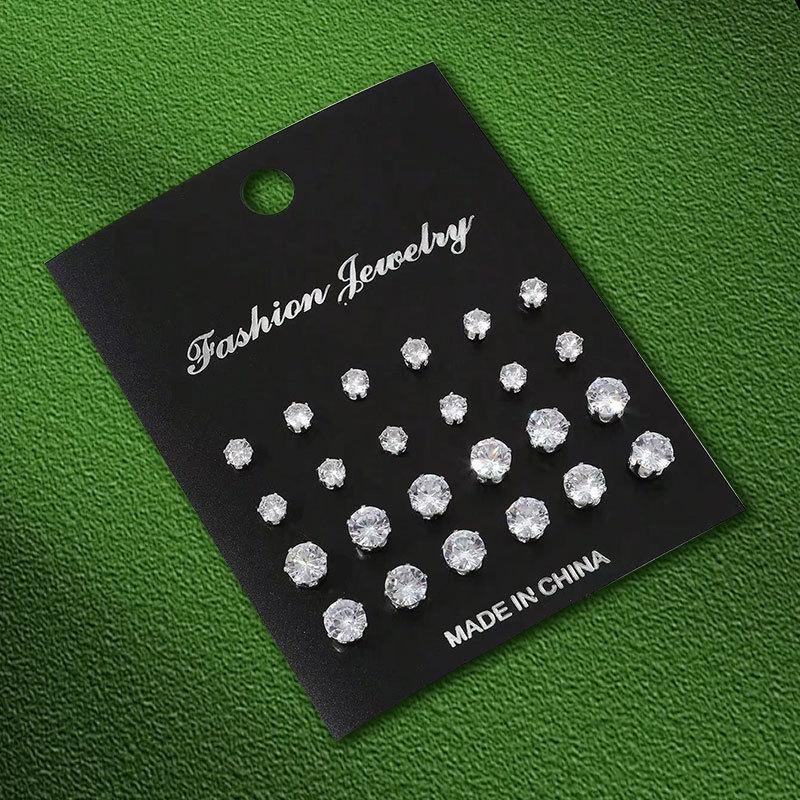 12 Pairs of Zircon Pearl Stud Earrings Set Simple and Versatile Earrings