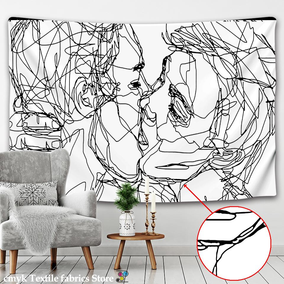 Kreatives Linienzeichnung Wandbehang Boho Dekor Hippie Kuss Psychedelisch Abstrakt