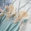 TERMEZY Satin Sleepwear Women Sexy Backless Nightdress Lace Patchwork Bifurcated Lace Up Pajama With Panty V Neck Sling Night Homewear