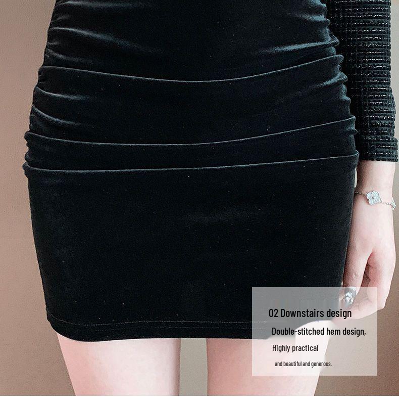 Women's Velvet Long Sleeve Bodycon Dress - Sexy Low-Cut Mini Skirt for Autumn/Winter Nightclub or Work Events