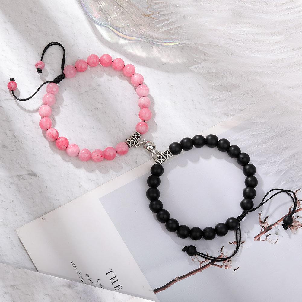 Magnet Couple Bracelets for Woman Men Romantic Heart Matching Lovers Natural Stone Beads Yoga Bracelet Valentine Gift Zircon