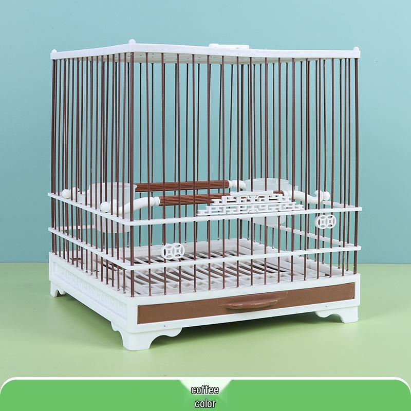 

Ornamental Square Plastic-Steel Bird Cage with Bottom Net and Drawer коричневий